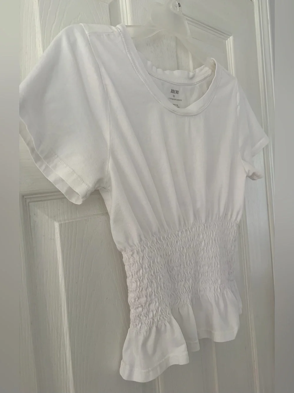 Anthropologie White Smocked Peplum Top